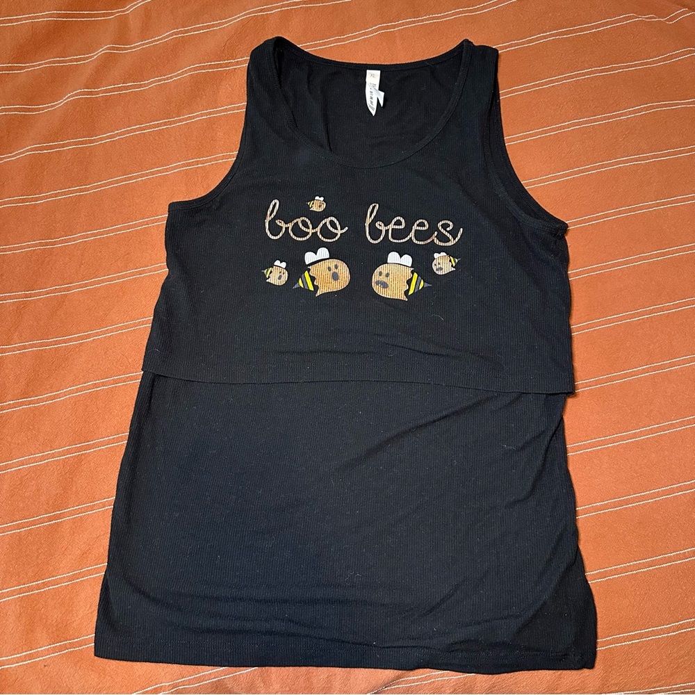 Black ribbed Boo Bees nursing Tank Top latched mama XL